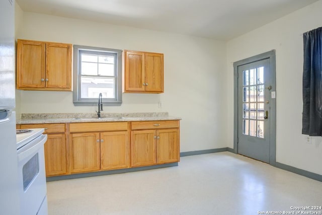 kitchen featuring white electric range oven and sink