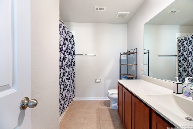 bathroom with tile patterned flooring, vanity, and toilet