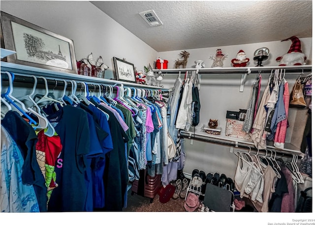 walk in closet featuring carpet flooring