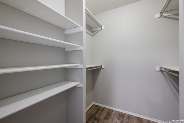 spacious closet with dark hardwood / wood-style floors