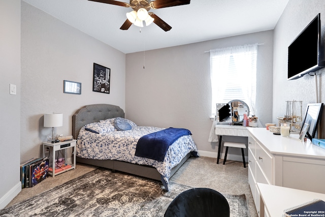 bedroom with carpet flooring and ceiling fan