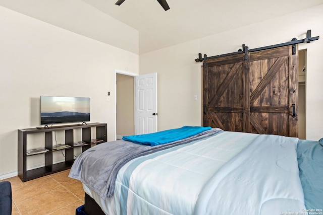 bedroom featuring ceiling fan and light tile patterned floors