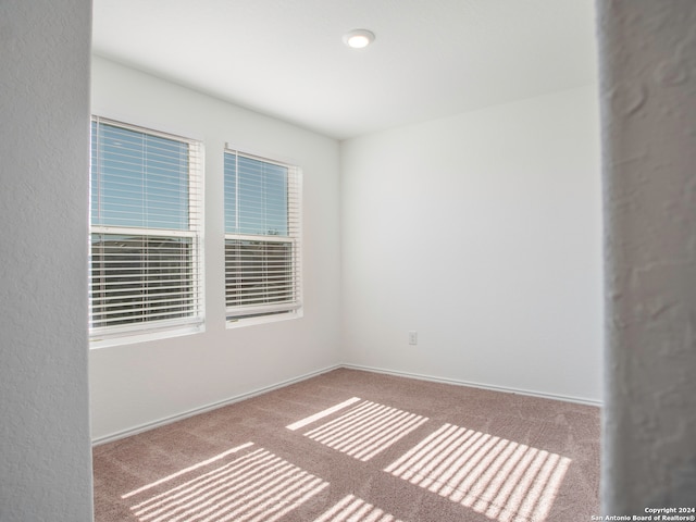 unfurnished room featuring light carpet