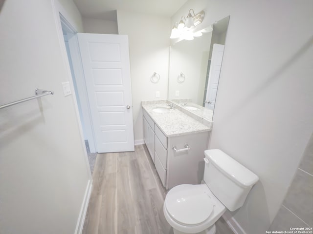 bathroom with hardwood / wood-style flooring, vanity, and toilet