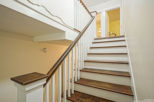 staircase with wood-type flooring