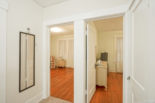 corridor with hardwood / wood-style floors