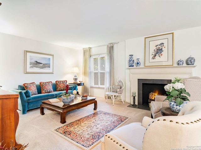 living room with carpet flooring