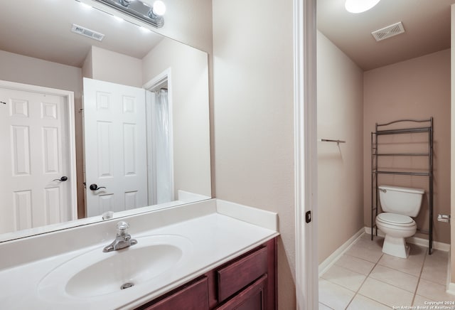 bathroom featuring tile patterned floors, vanity, and toilet