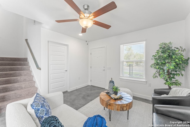 living room with ceiling fan