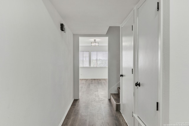 corridor with dark hardwood / wood-style floors