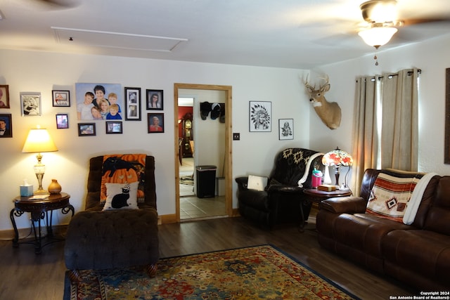 living room featuring dark wood-type flooring