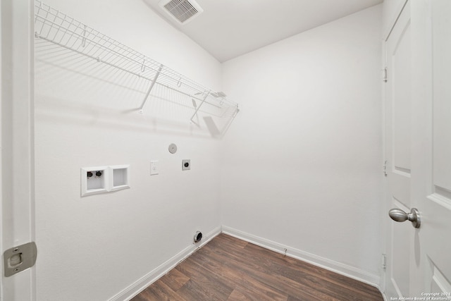 clothes washing area featuring hookup for a washing machine, dark hardwood / wood-style floors, and hookup for an electric dryer