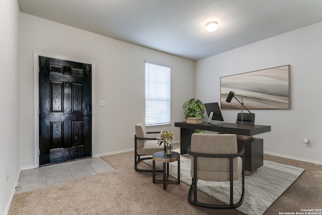 view of carpeted home office