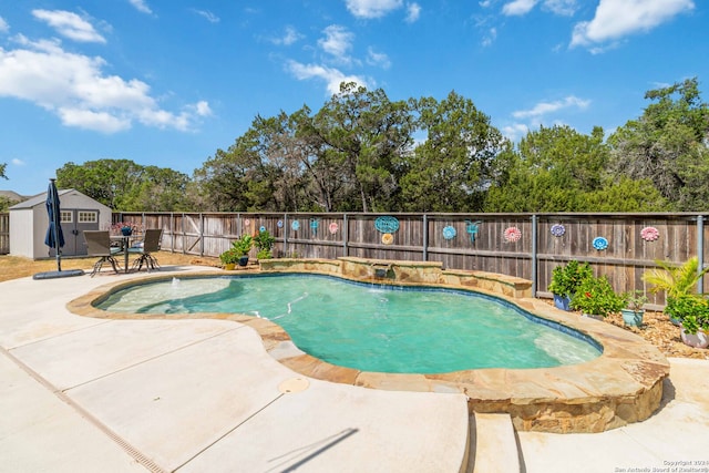 view of swimming pool with a patio