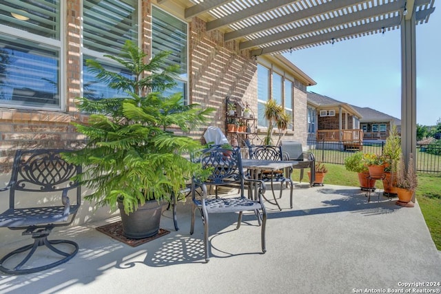 12624 Horseshoe Bay, San Antonio, TX 78253 - view of patio / terrace featuring a pergola, fence, and outdoor dining space