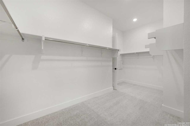 spacious closet with light colored carpet