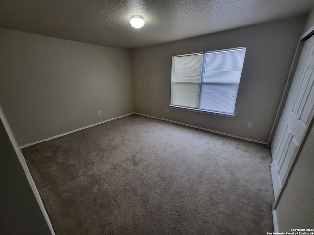 spare room featuring a textured ceiling and carpet flooring