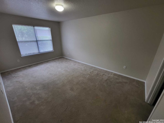 spare room featuring a textured ceiling and carpet