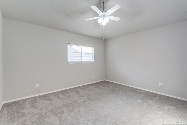 spare room with ceiling fan and carpet