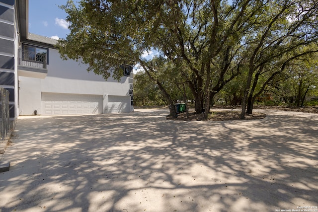 exterior space with a garage