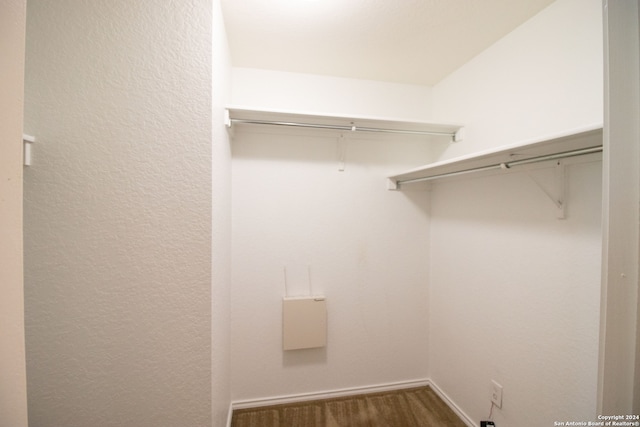 spacious closet featuring dark hardwood / wood-style flooring