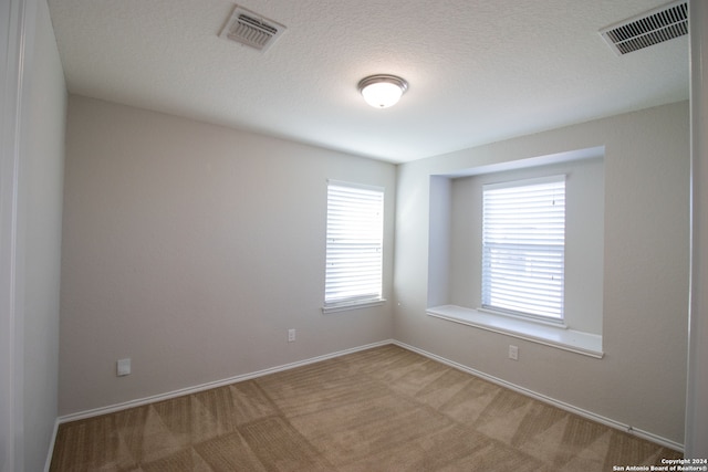 carpeted spare room featuring a textured ceiling