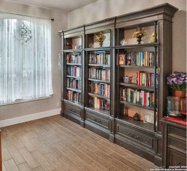 living area featuring light hardwood / wood-style flooring and a healthy amount of sunlight