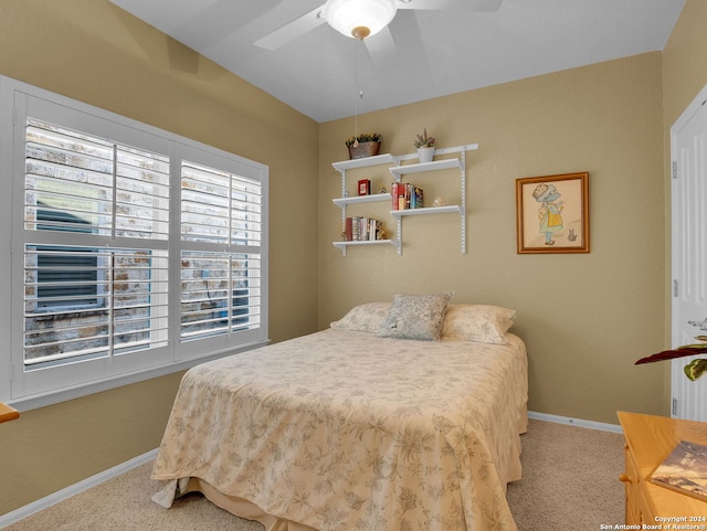 bedroom with carpet floors and ceiling fan