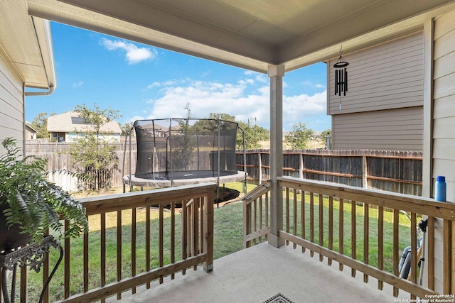 3443 Iron Cyn, Bulverde, TX 78163 - exterior space with a fenced backyard, a deck, and a trampoline
