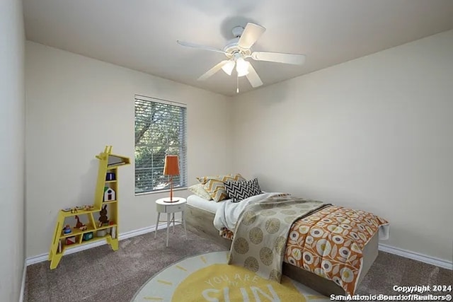 bedroom with carpet and ceiling fan