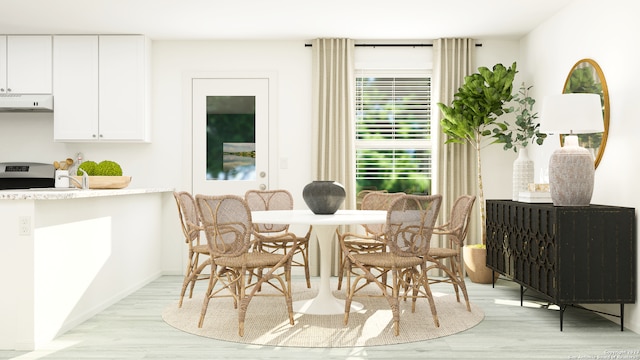 dining space with light hardwood / wood-style floors