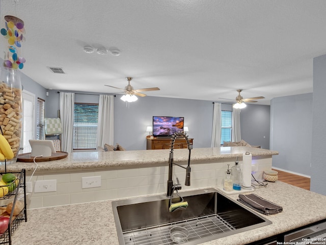 kitchen with a wealth of natural light, stainless steel dishwasher, hardwood / wood-style floors, and sink