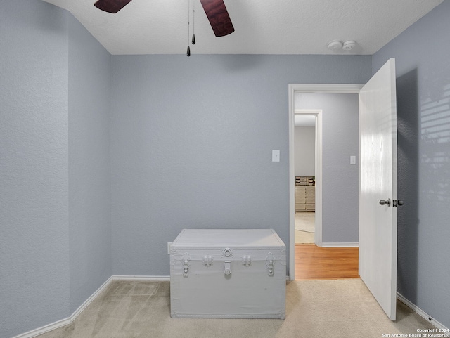 interior space featuring a textured ceiling and light colored carpet