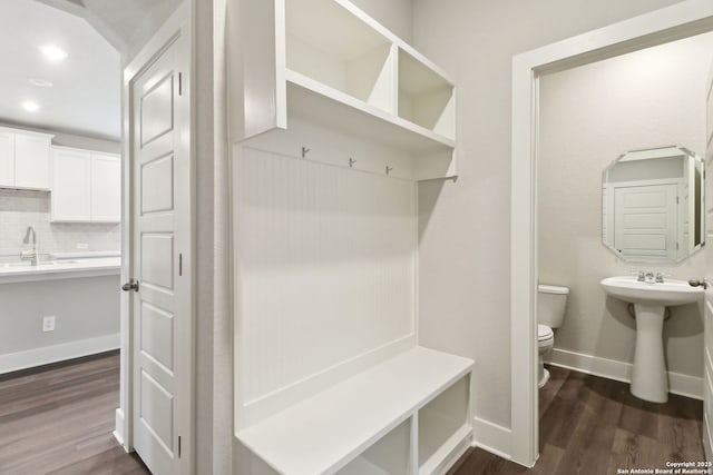 mudroom featuring sink and dark hardwood / wood-style flooring