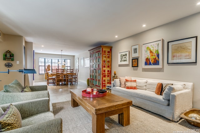 living room featuring light tile patterned floors