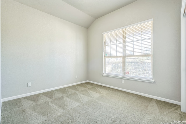 unfurnished room with vaulted ceiling, carpet, and a healthy amount of sunlight