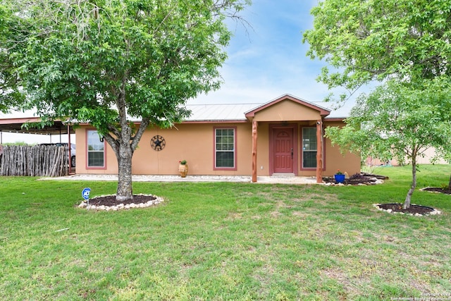 ranch-style house featuring a front lawn