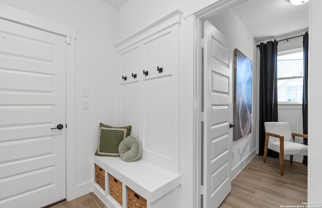 mudroom featuring light wood-type flooring