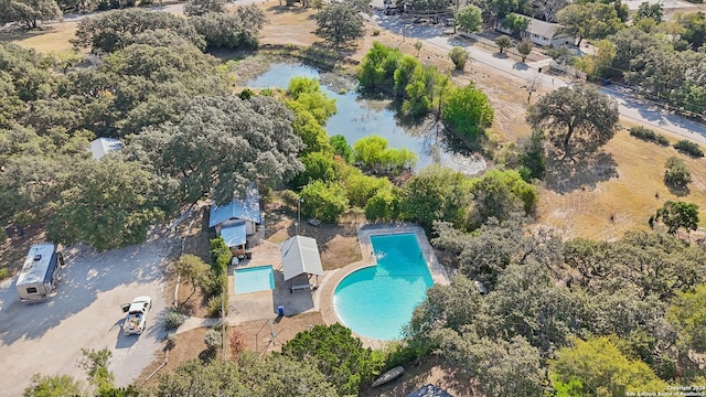 aerial view featuring a water view