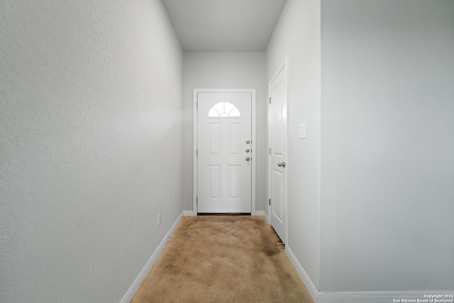 doorway with light carpet