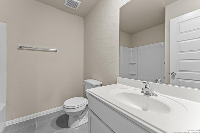 bathroom featuring tile patterned floors, vanity, and toilet