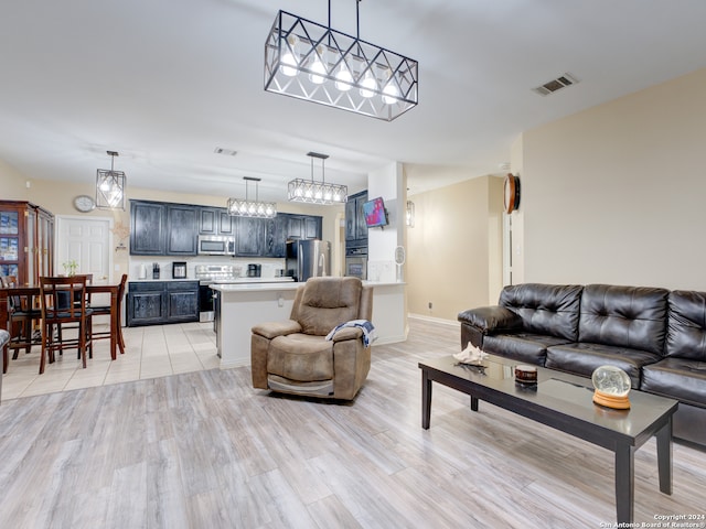 living room with light wood-type flooring