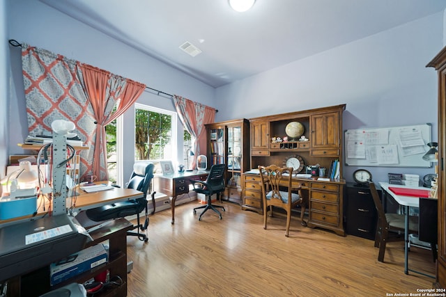 office area featuring light hardwood / wood-style floors