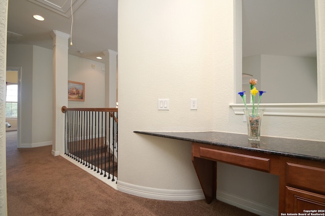 hallway with carpet flooring