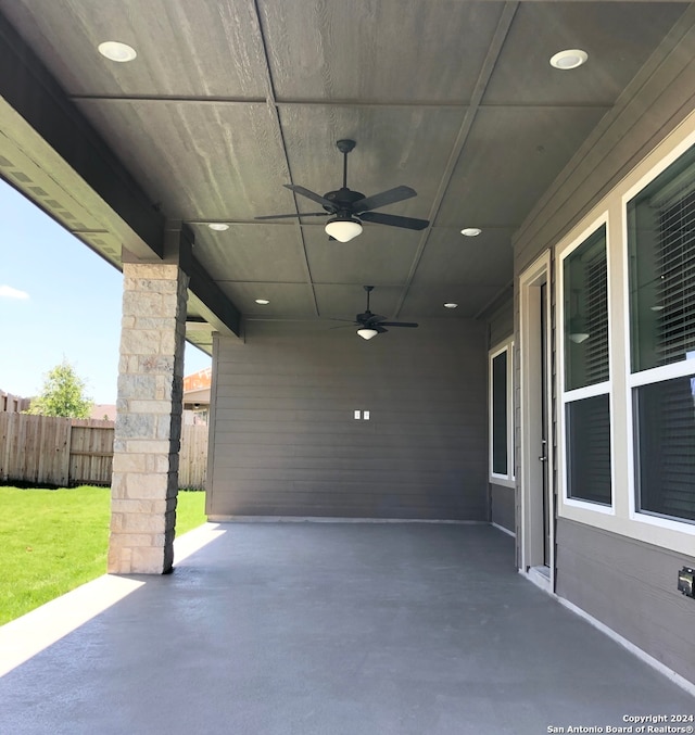 view of patio / terrace featuring ceiling fan