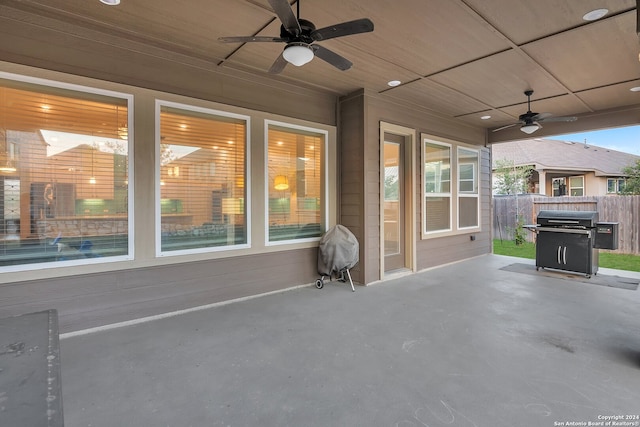 view of patio / terrace with ceiling fan and grilling area