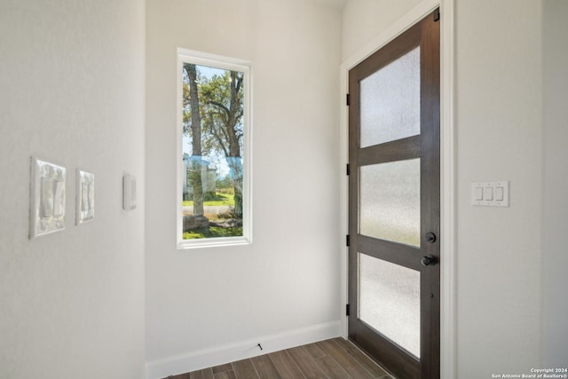 interior space with dark hardwood / wood-style flooring