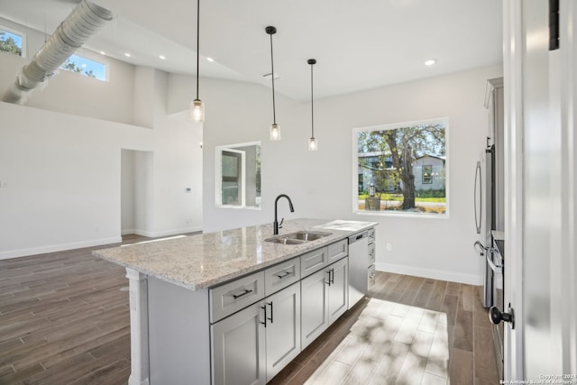 kitchen featuring a center island with sink, appliances with stainless steel finishes, sink, and a wealth of natural light