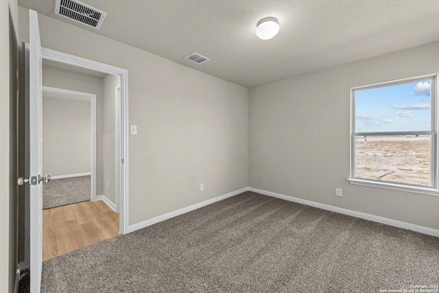 carpeted spare room featuring a textured ceiling