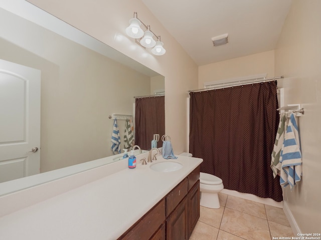 bathroom with vanity, toilet, and tile patterned floors